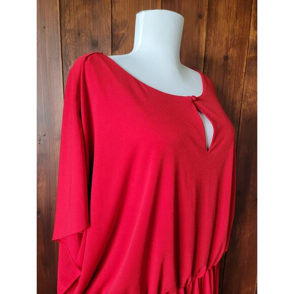 Coldwater Creek Women 14 Red Knee-Length Flutter Sleeve Dress Keyhole Neck Sleek - Picture 13 of 16